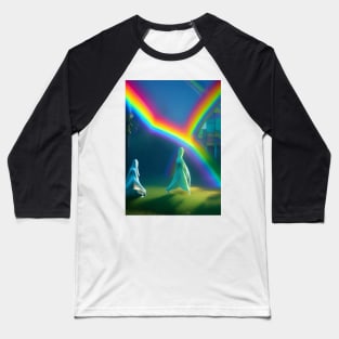 2 GHOSTS DANCING UNDER HALLOWEEN RAINBOW Baseball T-Shirt